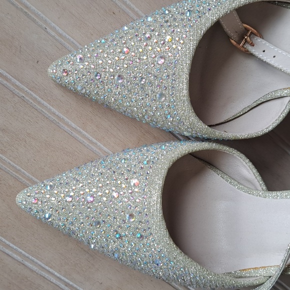 NEW Big Tree Sparkly Pointed Stilettos Gold Sparkly Iridescent Rhinestones Glam - Picture 4 of 11